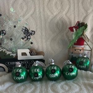 Hand Made - Green Glitter Elf Cam with Lens Plastic Christmas Ornament